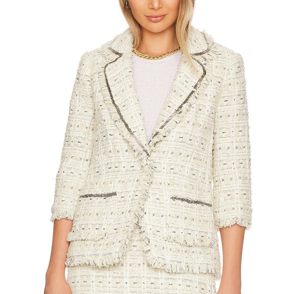 Cinq a Sept Maddie Ivory Metallic Beaded Tweed Blazer - Picture 1 of 12
